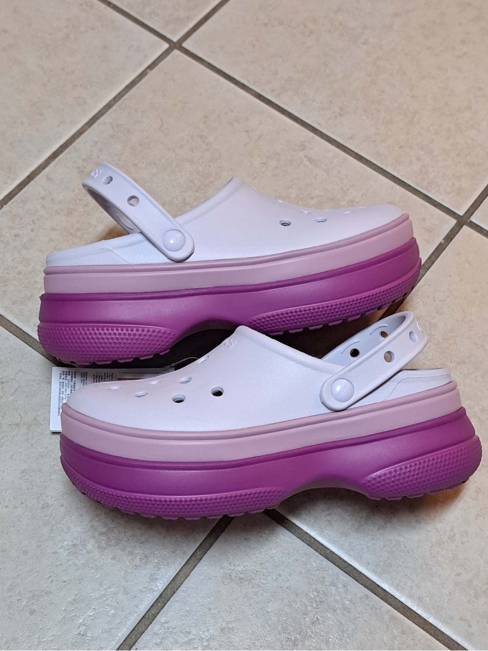 Crocs Classic Stacked Clogs in a pink and purple colorway - Wmns sz 8